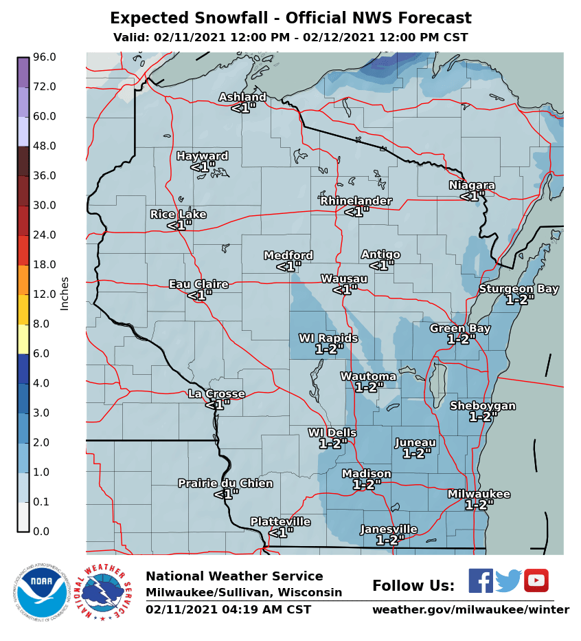 Snow totals by National Weather Service